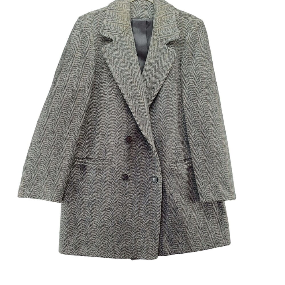 VNTG ILGWU Womens Coat Multi-Color Size Measures 39 100% Wool Two Button Pockets